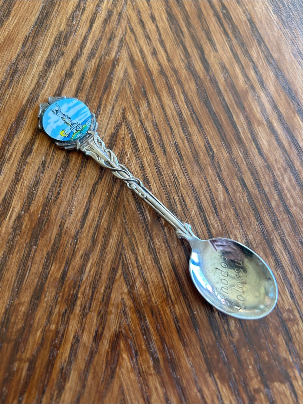 Vintage Holland Silver Plated Rhodos Colossus Enamel Souvenir Spoon